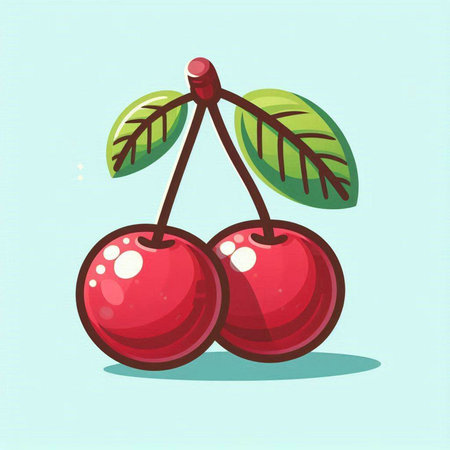 Cherries vector illustration. Cherry on a branch with leaves.のイラスト素材