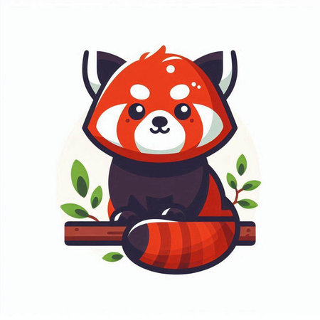 Cute red panda sitting on the log. Vector illustration.のイラスト素材