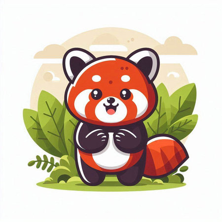 Cute red panda in the forest. Vector illustration in cartoon style.のイラスト素材