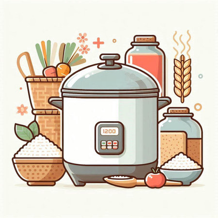 Kitchen utensils and food. Vector illustration in flat style.のイラスト素材