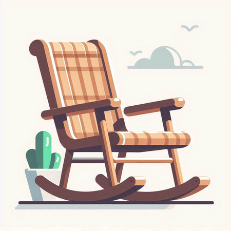 Wooden rocking chair on a white background. Vector illustration in flat style.のイラスト素材