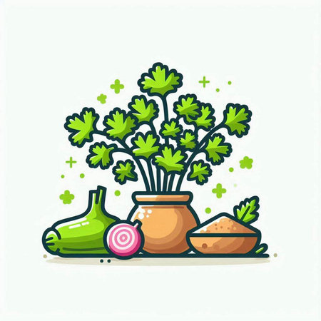 Celery, onion, parsley and garlic vector illustration.のイラスト素材