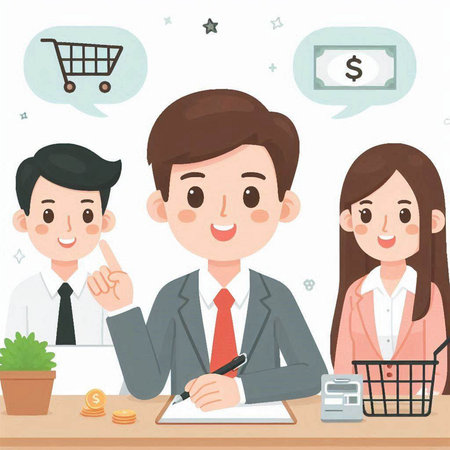 Businessman with headset holding clipboard and showing thumbs up. Vector illustration.のイラスト素材