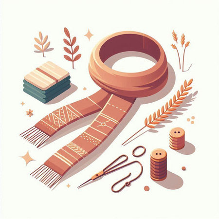 Vector illustration of a woman's scarf made of natural materials. Handmade.のイラスト素材