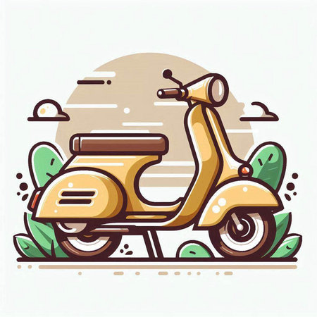Vintage scooter, hand drawn vector illustration on white background.のイラスト素材