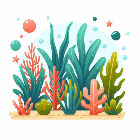 Underwater world. Underwater world with corals and algae. Vector illustrationのイラスト素材