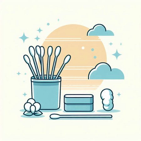 Cotton buds, cotton swabs, cotton swabs, cotton pads, cotton swabs, cotton pads, cotton buds, cotton swabs. Vector illustration.のイラスト素材