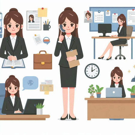 Business woman working in the office.It is an illustration set.のイラスト素材