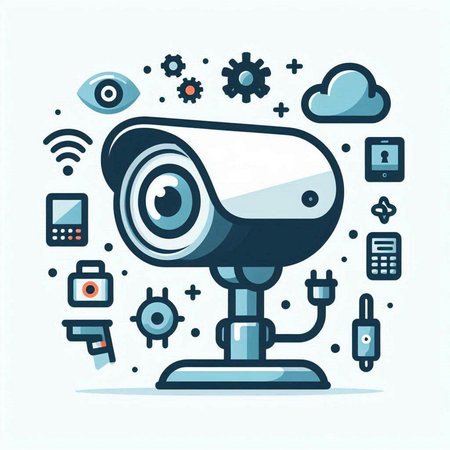 Modern flat design vector illustration concept of security camera and cloud computing.のイラスト素材