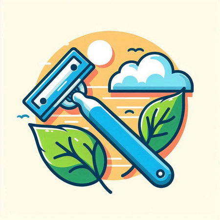 Razor blade and leaves. Vector illustration of a flat style.のイラスト素材