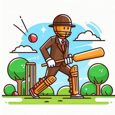 Cricket player in action with bat and ball vector illustration.のイラスト素材