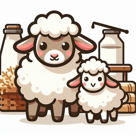 Sheep and milk on a white background. Vector clip art illustration.のイラスト素材