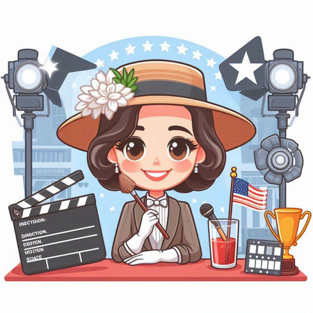 Cute cartoon girl with a movie clapper. Vector illustration.のイラスト素材