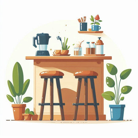 Kitchen interior. Furniture for the kitchen. Flat vector illustration.のイラスト素材