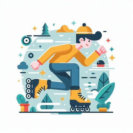 Vector illustration of man in roller skates. Flat style design.のイラスト素材