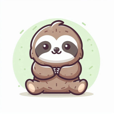 Cute cartoon sloth sitting on the ground. Vector illustration.のイラスト素材