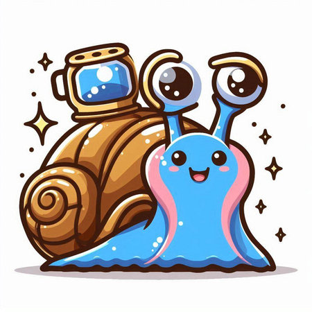 Cute cartoon snail and astronaut on white background. Vector illustration.のイラスト素材