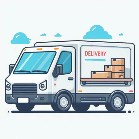 Delivery truck with cardboard boxes. Delivery service concept. Vector illustration.のイラスト素材