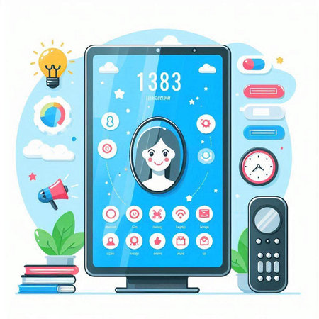 Smartphone screen with social media icons. Vector illustration in flat styleのイラスト素材