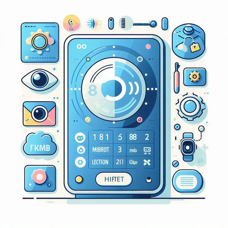 Vector illustration of mobile phone with different icons and symbols on white backgroundのイラスト素材