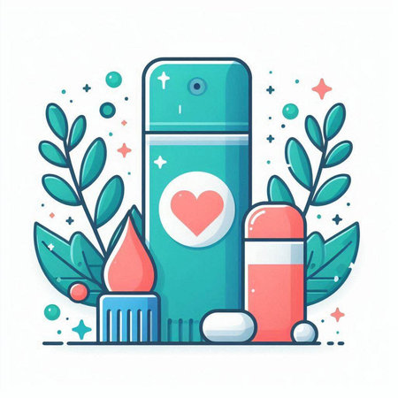 Cosmetic bottle with heart, cream, gel, lotion. Vector illustrationのイラスト素材