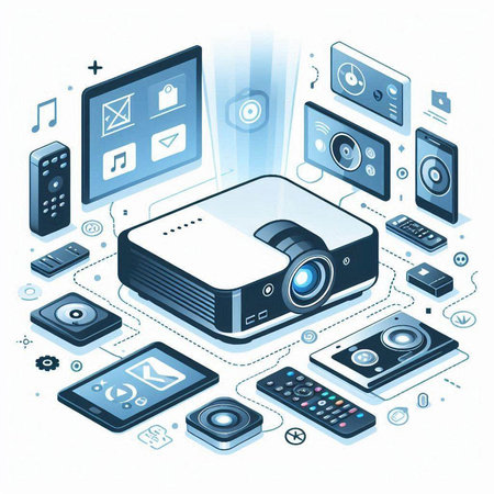 Isometric 3D vector illustration of a multimedia projector on a white background.のイラスト素材