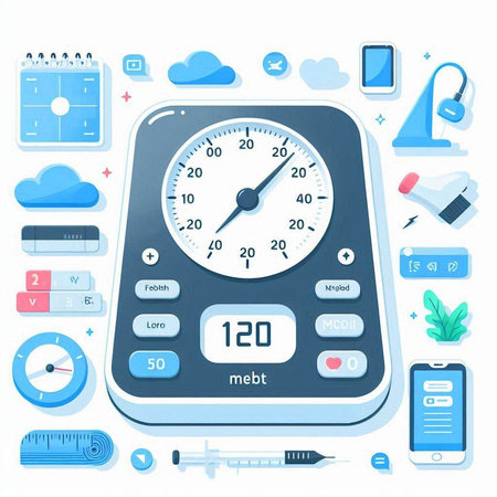 Vector flat illustration of electronic device. Clock, thermometer and other devices.のイラスト素材