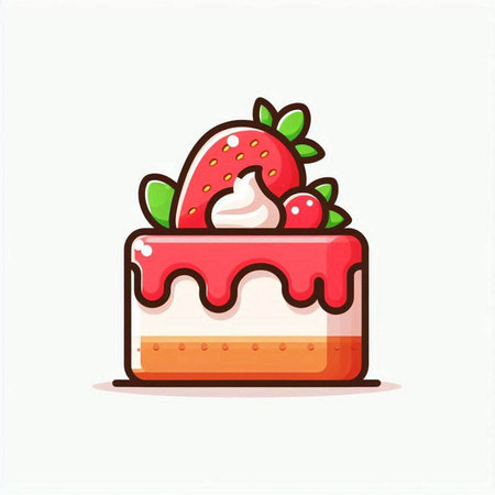 Cake icon. Vector illustration of a cake with strawberries and cream.のイラスト素材