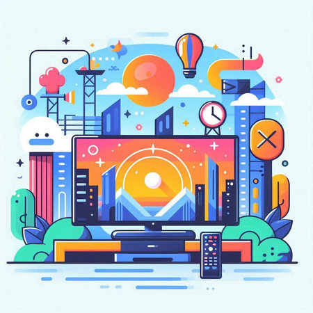 Modern flat design concept of digital technology and entertainment. Vector illustration.のイラスト素材