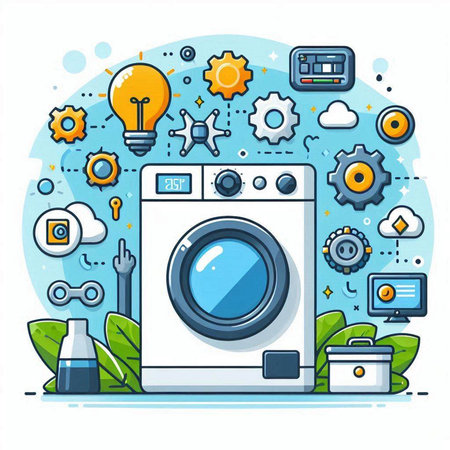 Washing machine on white background. Vector illustration in flat style.のイラスト素材