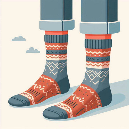 Vector illustration of a man's feet in warm socks. Cartoon style.のイラスト素材