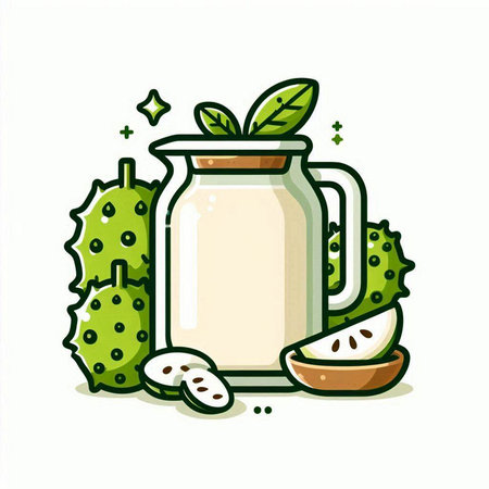 Jar of fresh smoothie with guava fruit and seeds. Vector illustration.のイラスト素材