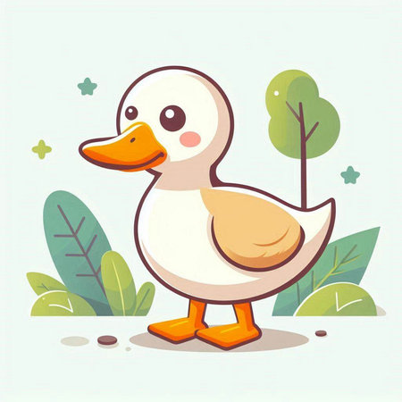 Cute duck on the background of the nature. Vector illustration.のイラスト素材