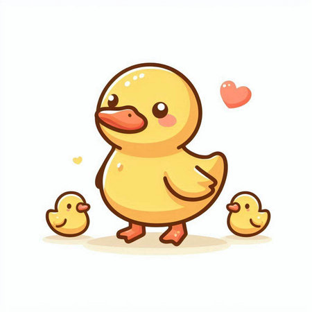 Cute cartoon duckling with ducklings isolated on white background. Vector illustration.のイラスト素材