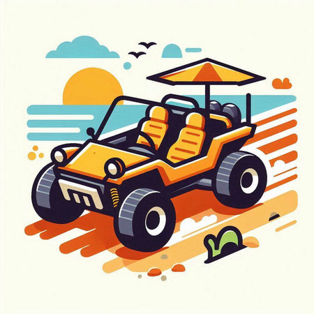 Vector illustration of a four-wheel drive buggy on the beach.のイラスト素材