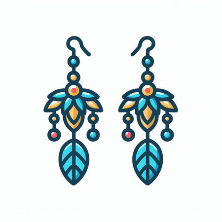 Earrings, earrings with feathers and beads. Vector illustration.のイラスト素材