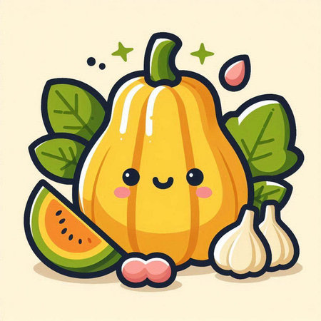 Cute pumpkin character. Cute vegetable character. Vector illustration.のイラスト素材