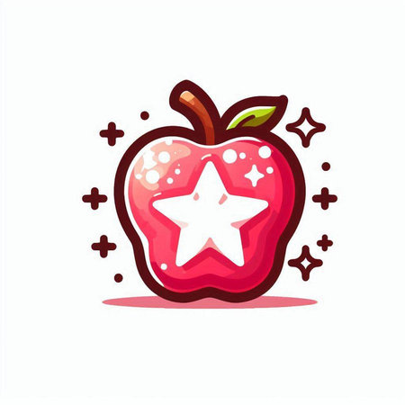 Illustration of a red apple with a star on a white backgroundのイラスト素材