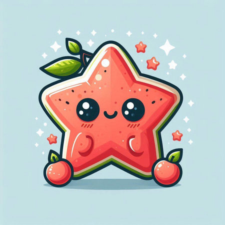 Cute kawaii star fruit character vector illustration. Cute cartoon star fruit character.のイラスト素材