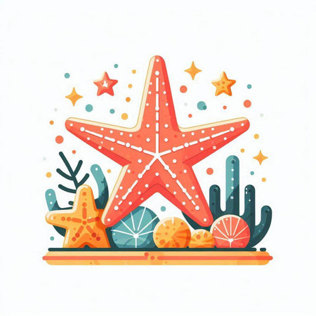 Starfish and seashells on a white background. Vector illustration.のイラスト素材