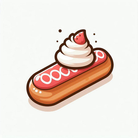 Eclair with whipped cream on a white background. Vector illustration.のイラスト素材