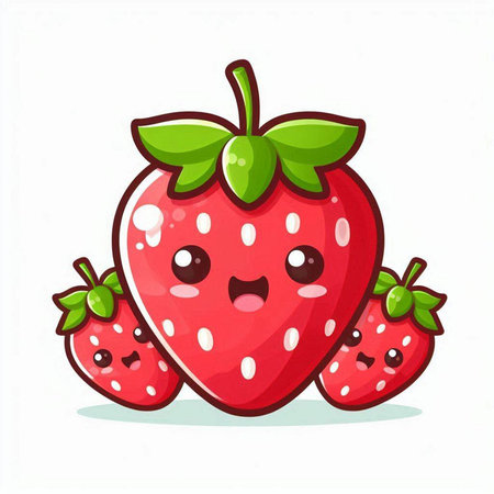 Strawberry cartoon character isolated on white background. Vector illustration.のイラスト素材