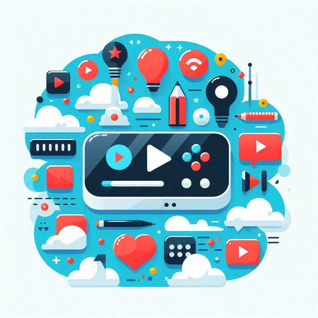 Flat design modern vector illustration concept of media player and social media.のイラスト素材
