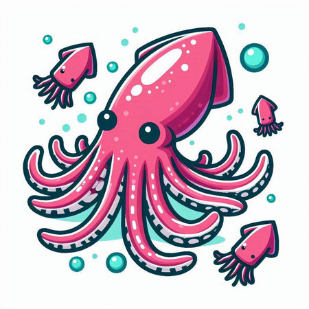 Vector illustration of cute cartoon octopus isolated on a white background.のイラスト素材