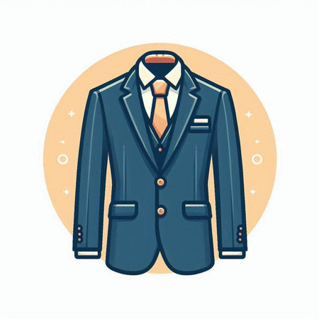 Vector illustration of men's suit with tie. Flat style design.のイラスト素材