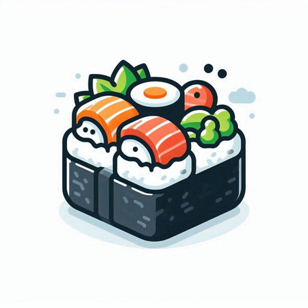 Sushi roll with salmon, shrimp, avocado and caviar. Vector illustration.のイラスト素材