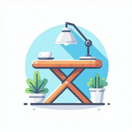 Table and lamp icon. Flat illustration of table and lamp vector icon for web designのイラスト素材