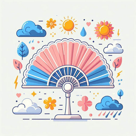 Folding fan. Vector illustration in flat linear style. Summer conceptのイラスト素材