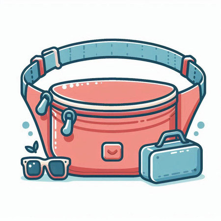 Women's bag with sunglasses. Vector illustration in doodle style.のイラスト素材