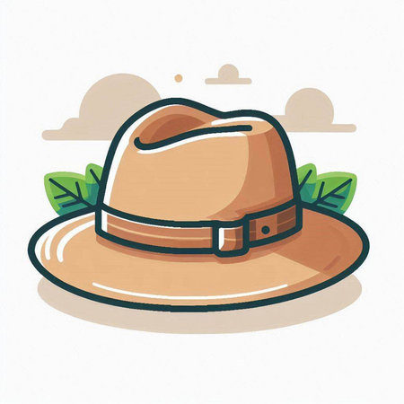 Illustration of a cowboy hat with leaves on a white background.のイラスト素材
